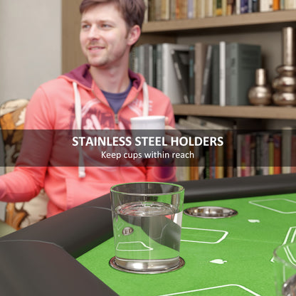8 Player Folding Poker Table, Portable Octagon Blackjack Table with Cup Holders, Padded Edge, Green