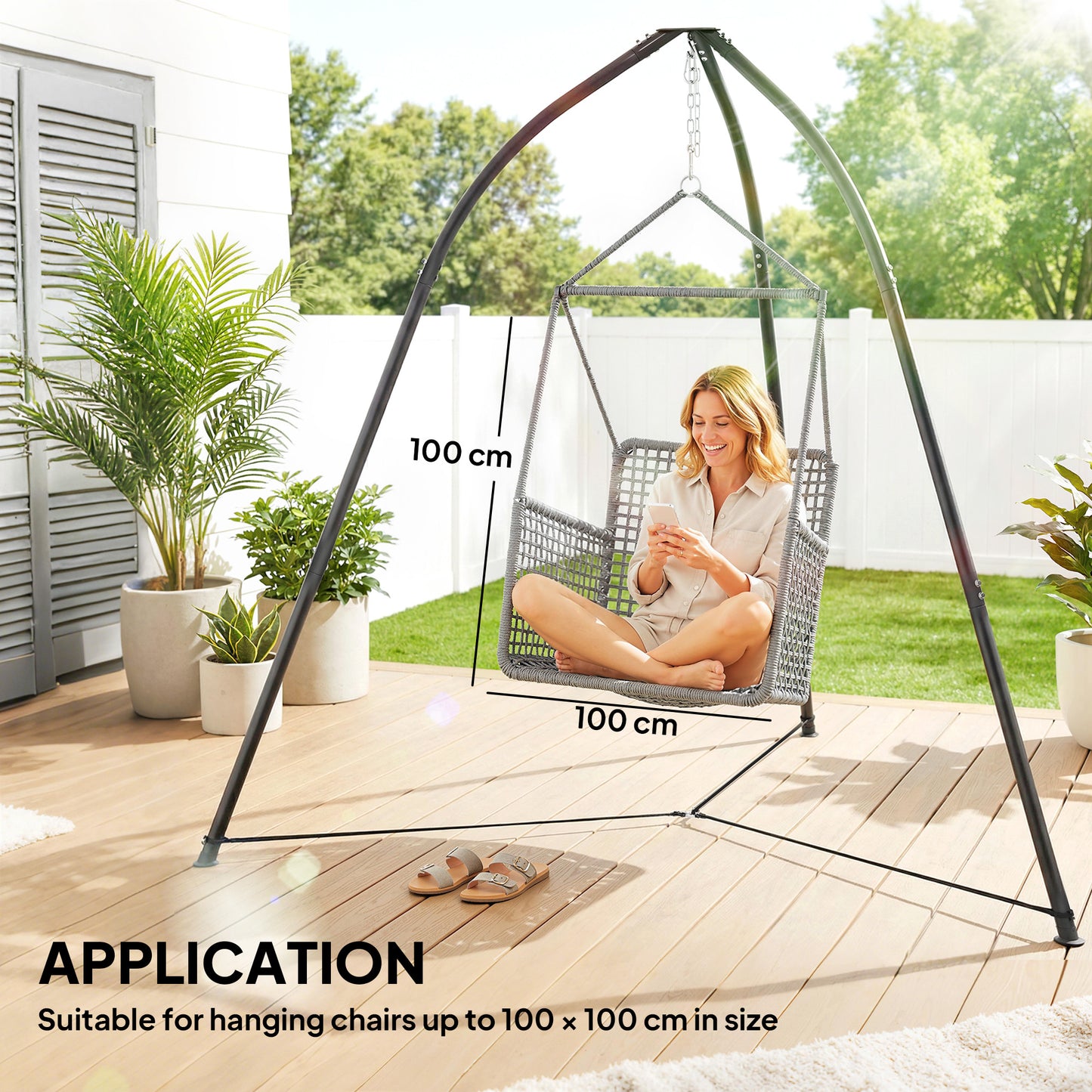 Hammock Stand for Hanging Chair Adjustable Height Tripod Hammock Chair Stand Only with Chain, 150 kg Capacity, Black