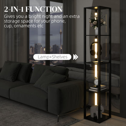 LED Floor Lamp with Shelves, Modern Dimmable Standing Lamp with 3 Brightness Levels and Foot Switch for Living Room, Bedroom