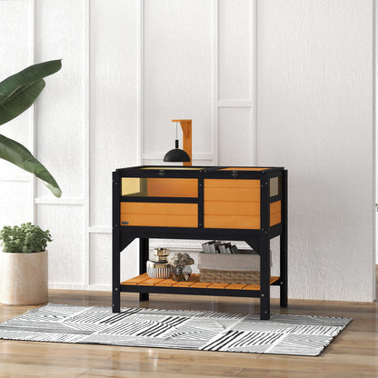 Wooden Tortoise House, with Shelter, Run, Shelf, Lamp Holder, Tray, Yellow