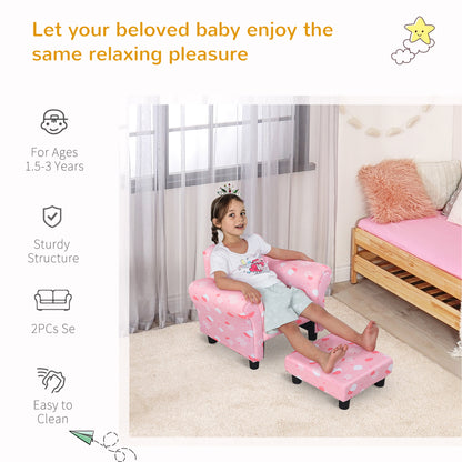 Toddler Chair Children's Armchairs Wood Frame w/ Footrest Anti-Slip Legs High Back Arms for Bedroom Playroom Cute Cloud Star