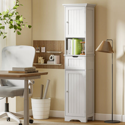 Slim Bathroom Storage Cabinet, with Sensor Lights - White