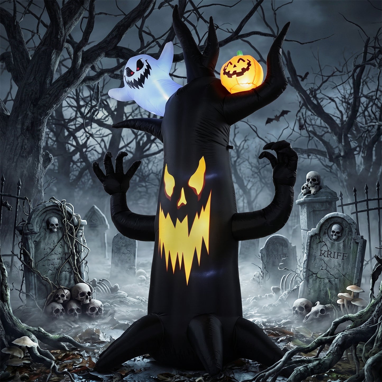 8 FT Halloween Inflatable Spooky Tree, Blow Up Decoration with Ghost and Pumpkin for Garden Indoor Outdoor Decor