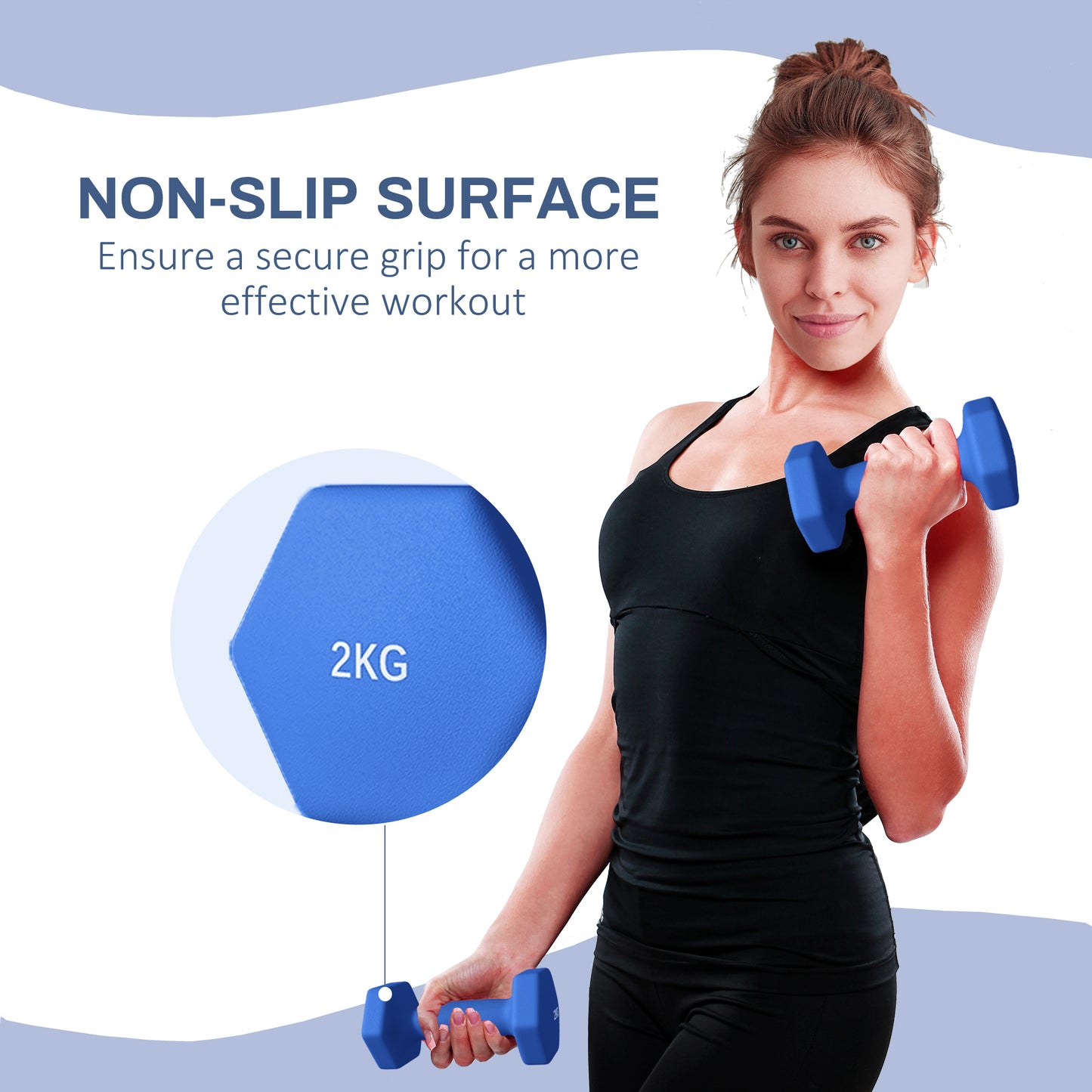 2 x 2kg Hexagonal Dumbbells Weights Set with Non-Slip Grip for Home Gym Workout, Blue