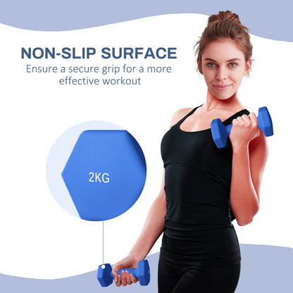 2 x 2kg Hexagonal Dumbbells Weights Set with Non-Slip Grip for Home Gym Workout, Blue