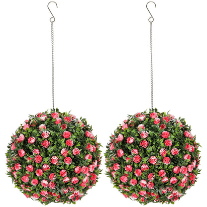 Set of 2 Decorative Artificial Plants, UV-protected Artificial Plant Topiary Rose Balls