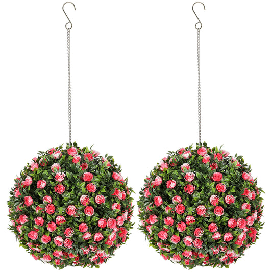 Set of 2 Decorative Artificial Plants, UV-protected Artificial Plant Topiary Rose Balls