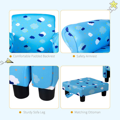 Toddler Chair Children's Armchairs Wood Frame w/ Footrest Anti-Slip Legs High Back Arms for Bedroom Playroom Cute Cloud Star