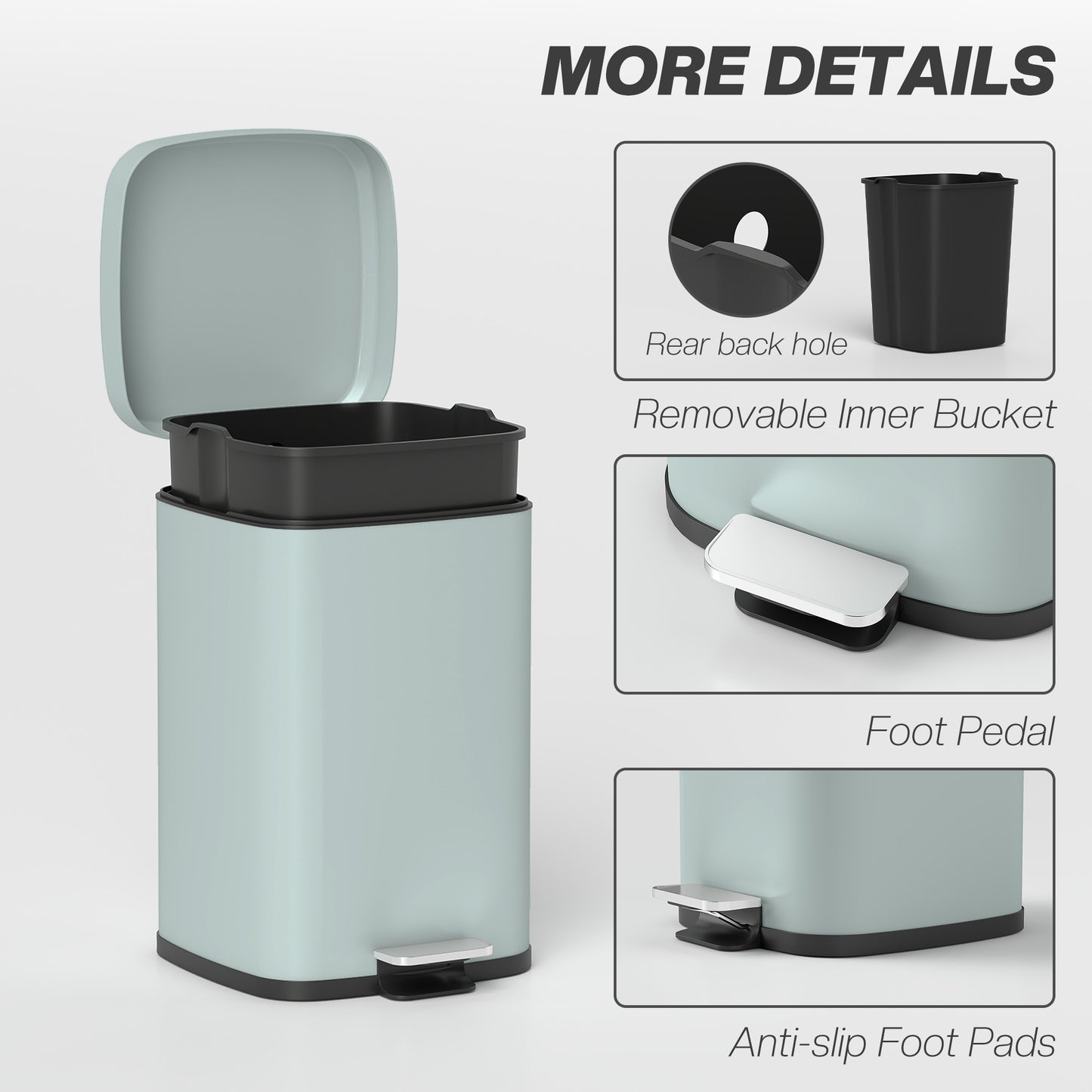 20L Modern Boxy Metal Home Kitchen Bin - Light Green