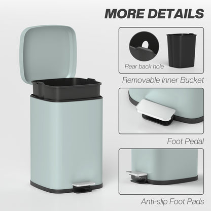 20L Modern Boxy Metal Home Kitchen Bin - Light Green