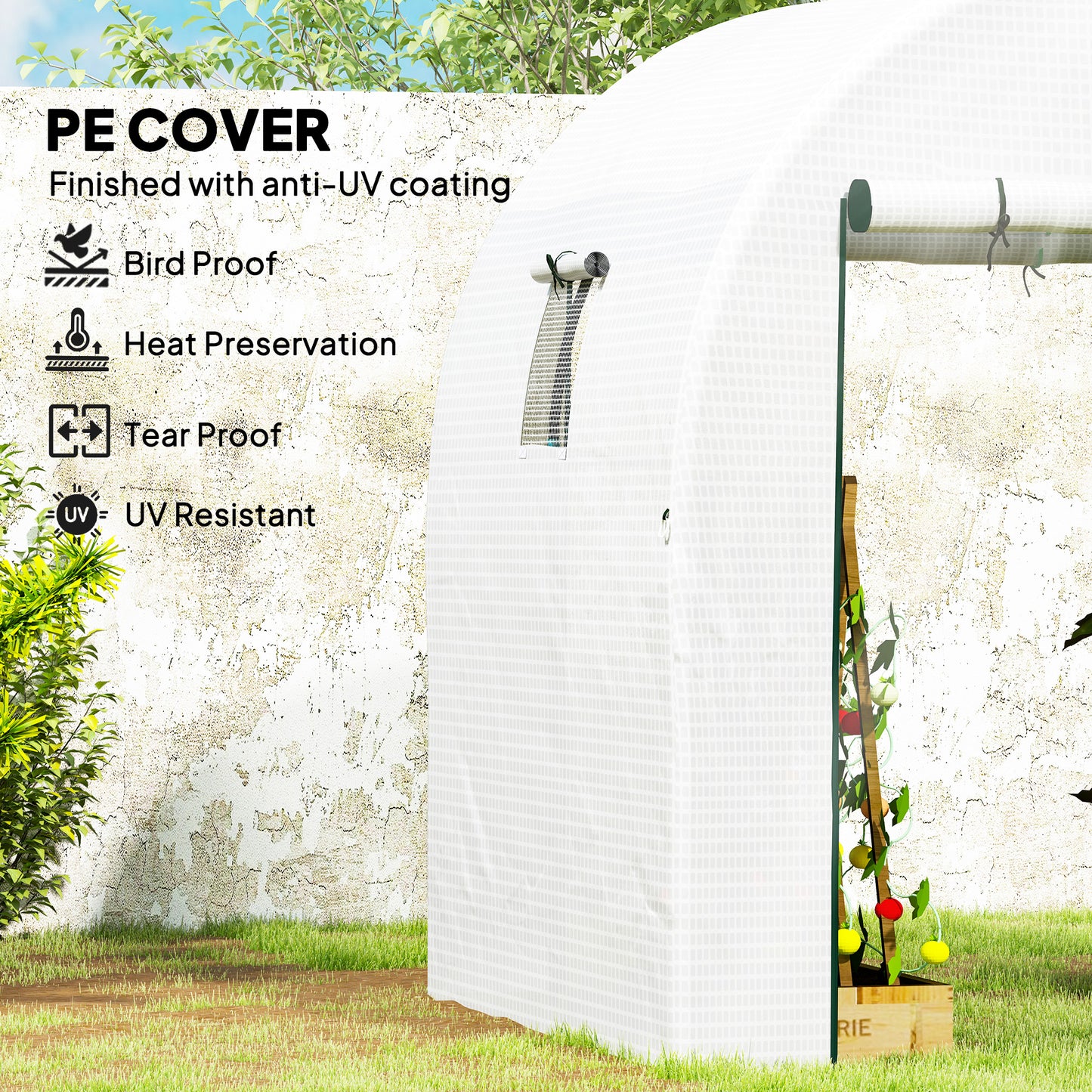180 x 180cm Walk-In Polytunnel Greenhouse - White