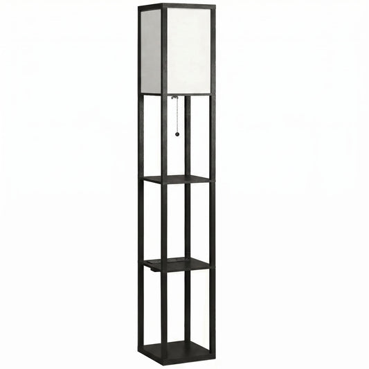 Floor Lamp with Shelves, 3 Layer Column Modern Standing Lamp for Living Room, Bedroom, Office, Black