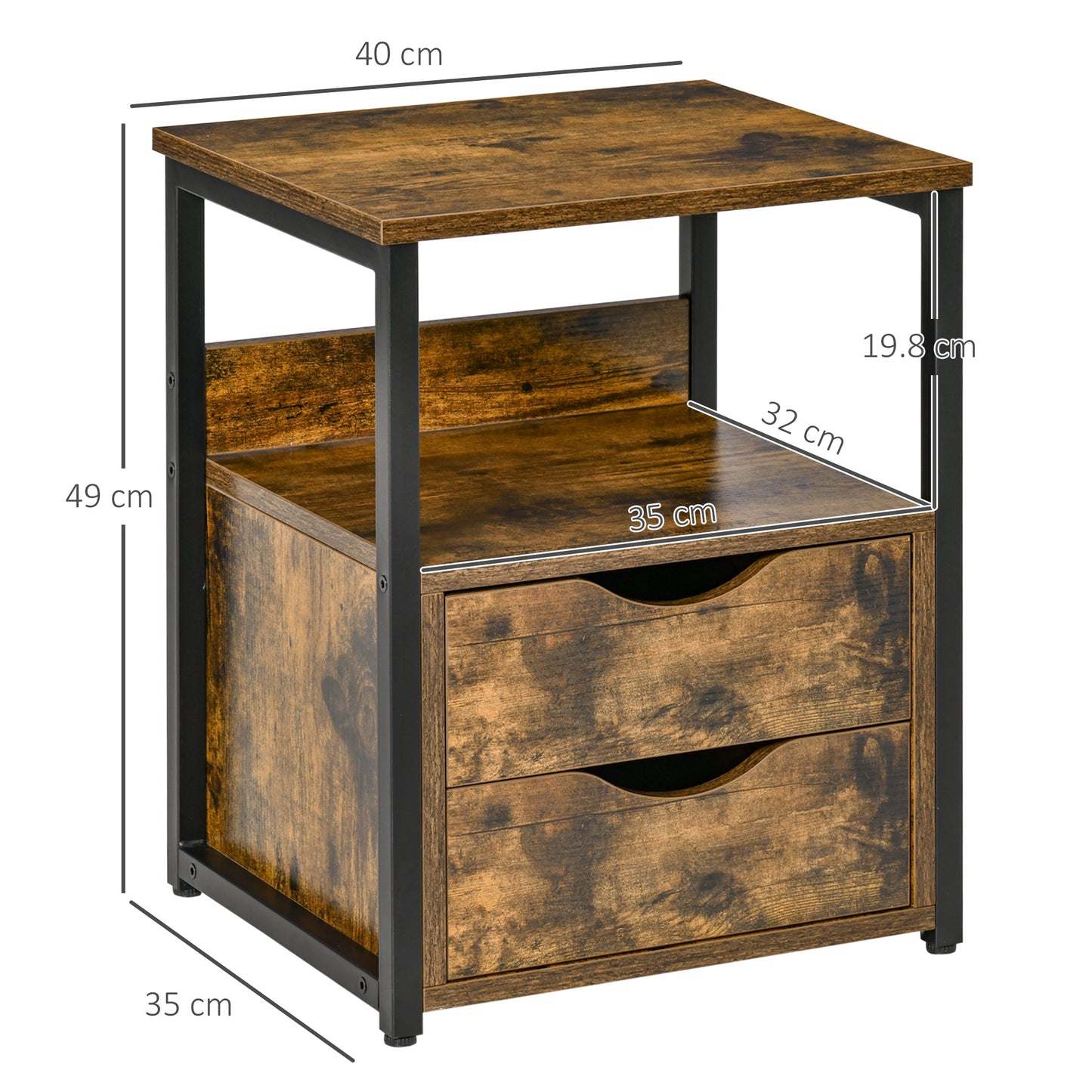 Industrial Side Table with Drawer, Sofa Table, Bedside Cabinet with Storage Shelf, Slim Nightstand for Living Room, Bedroom
