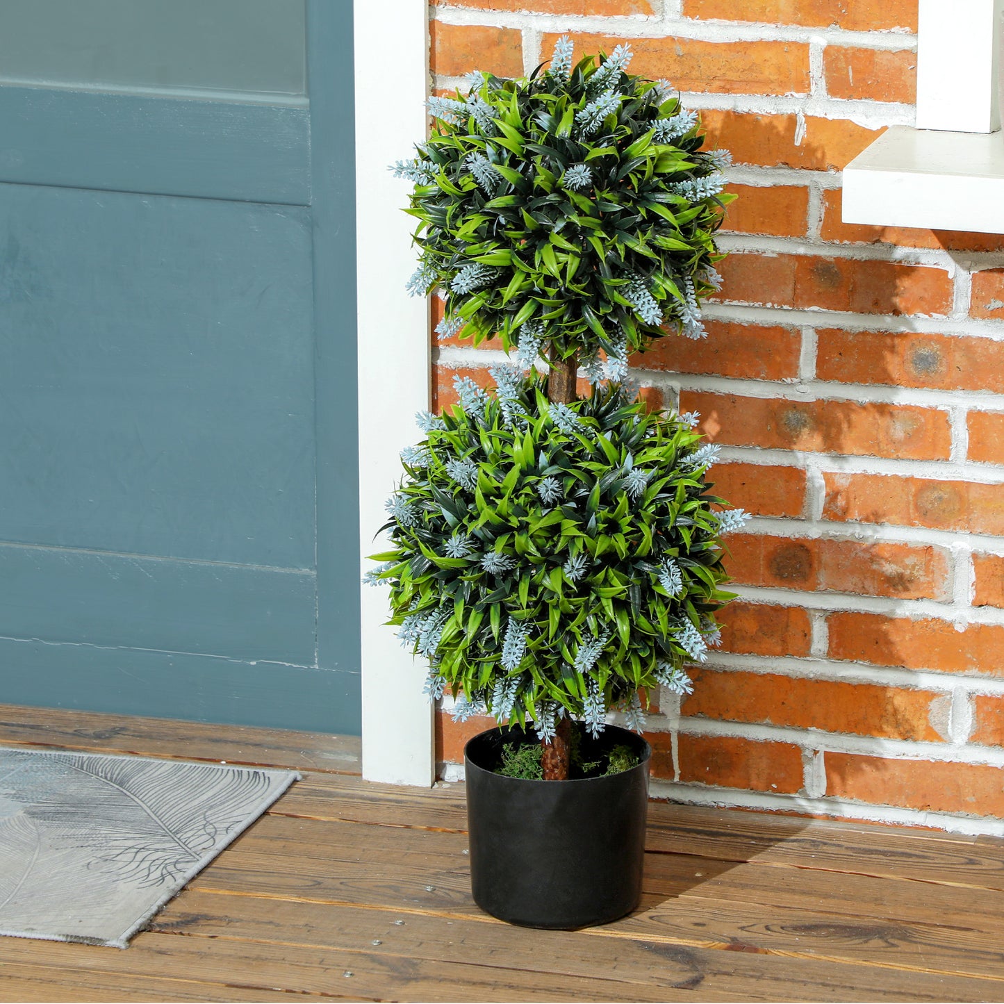 Set of 2 Artificial Plants, Lavender Flowers Ball Trees with Pot, for Home Indoor Outdoor Decor, 70cm