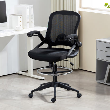 Drafting Chair with Flip-up Armrest, Mesh Office Stool with Foot Ring