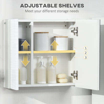 Bathroom Cabinet with Mirror, Double Door Wall Mounted Storage Cupboard Organizer with Adjustable Shelves, White