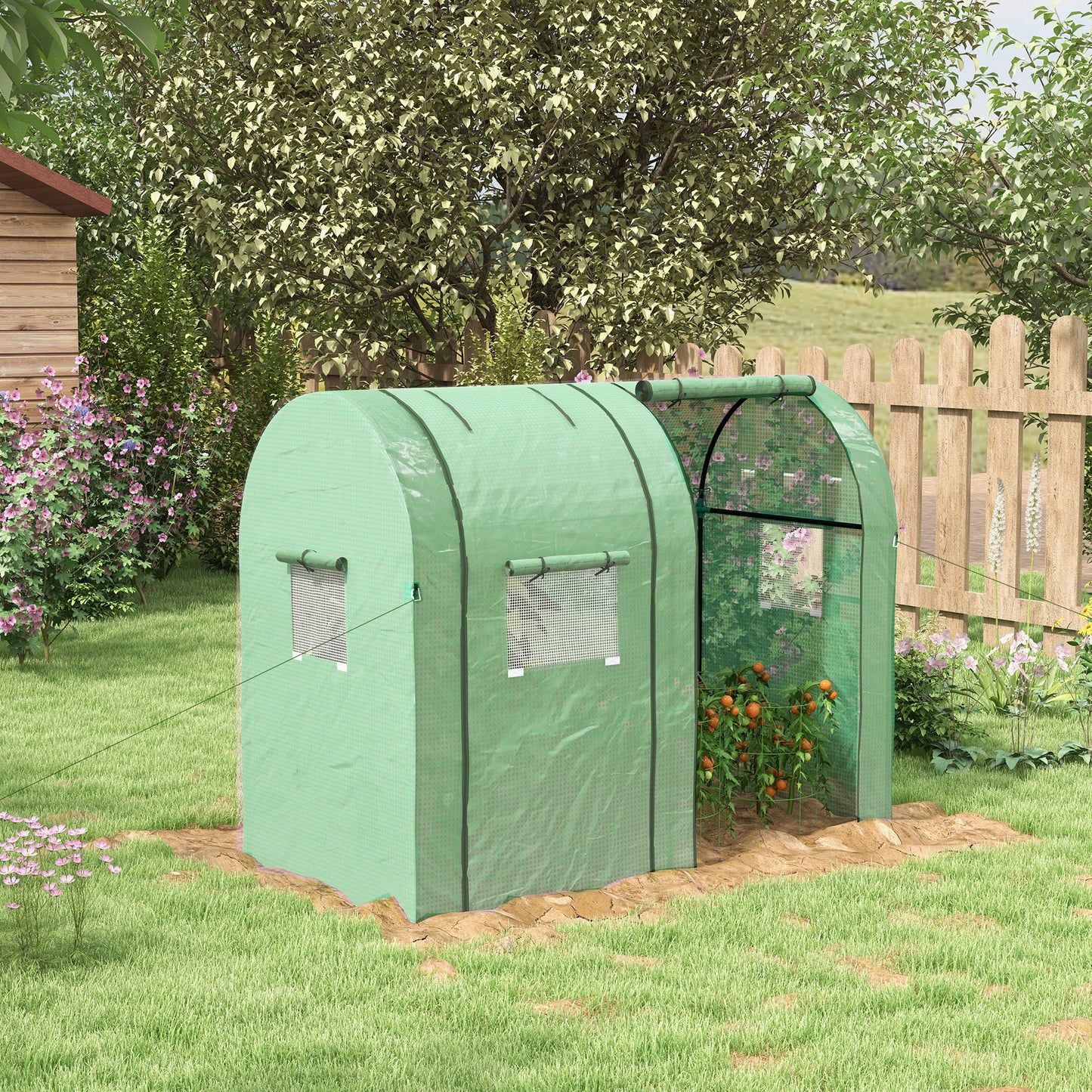 Tomato Greenhouse, Garden Growhouse with 2 Roll-up Doors and 4 Mesh Windows, Portable Indoor Outdoor Green House