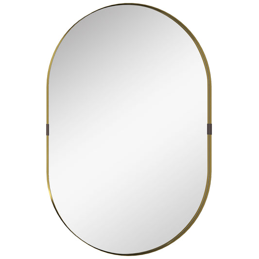Wall Mirror, Bathroom Mirror with Elevated Aluminium Alloy Frame, 60 x 90 cm, Gold Tone