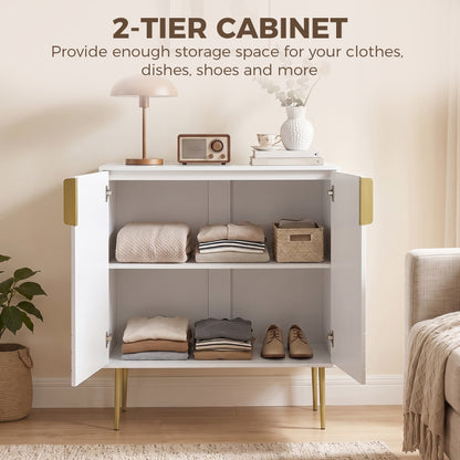 Modern Kitchen Cupboard, Storage Cabinet with 2 Doors, Adjustable Shelf and Metal Legs, White