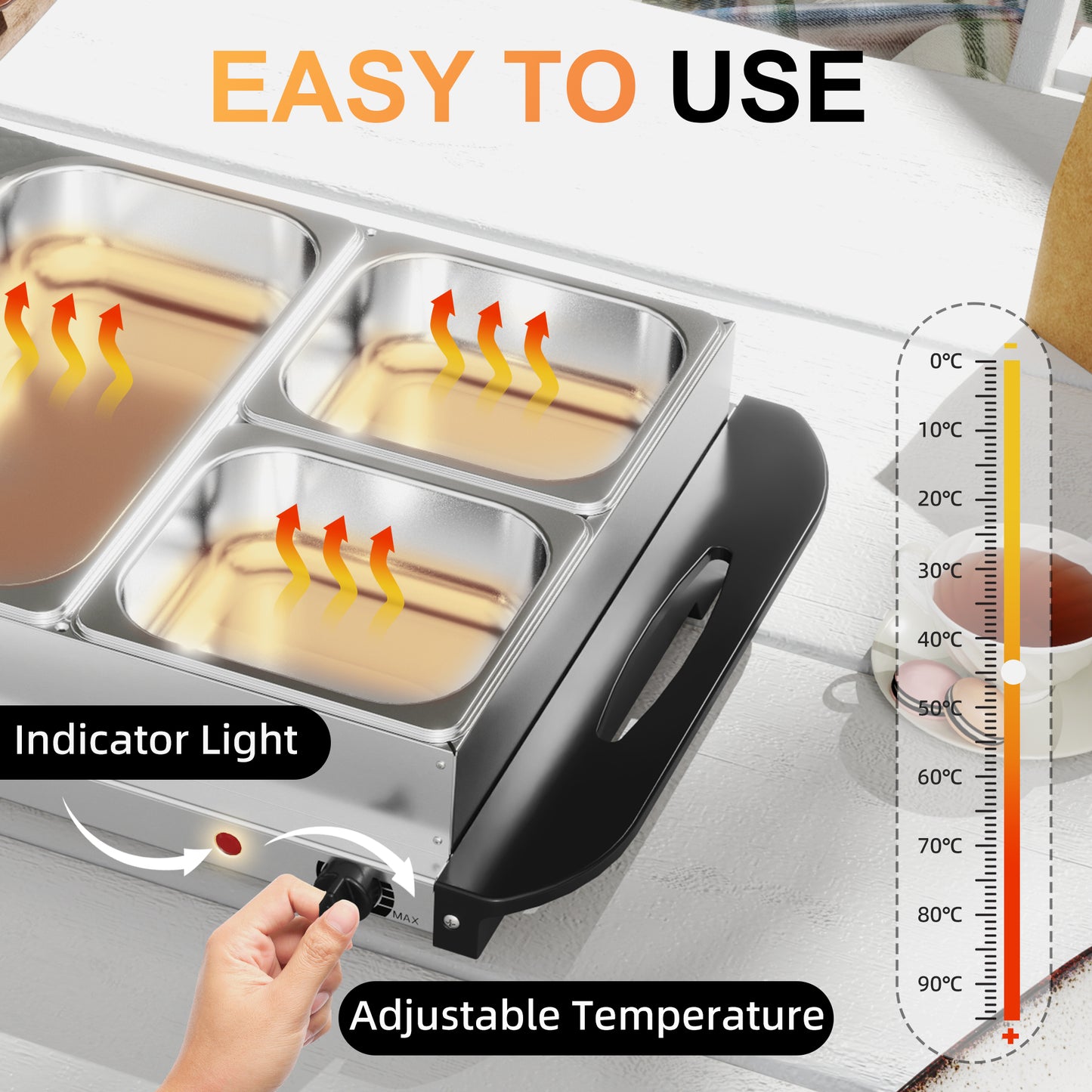 4 Tray Electric Food Warmer Buffet Server with Warming Plate, Cool Touch Handles, Adjustable Temperature, 300W