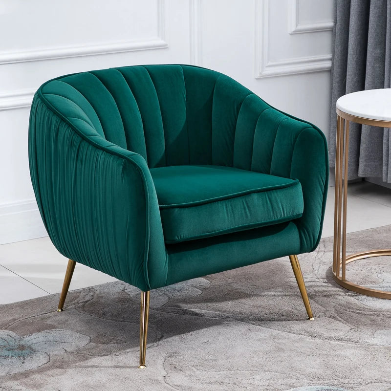 Velvet Tub Armchair with Golden Metal Legs