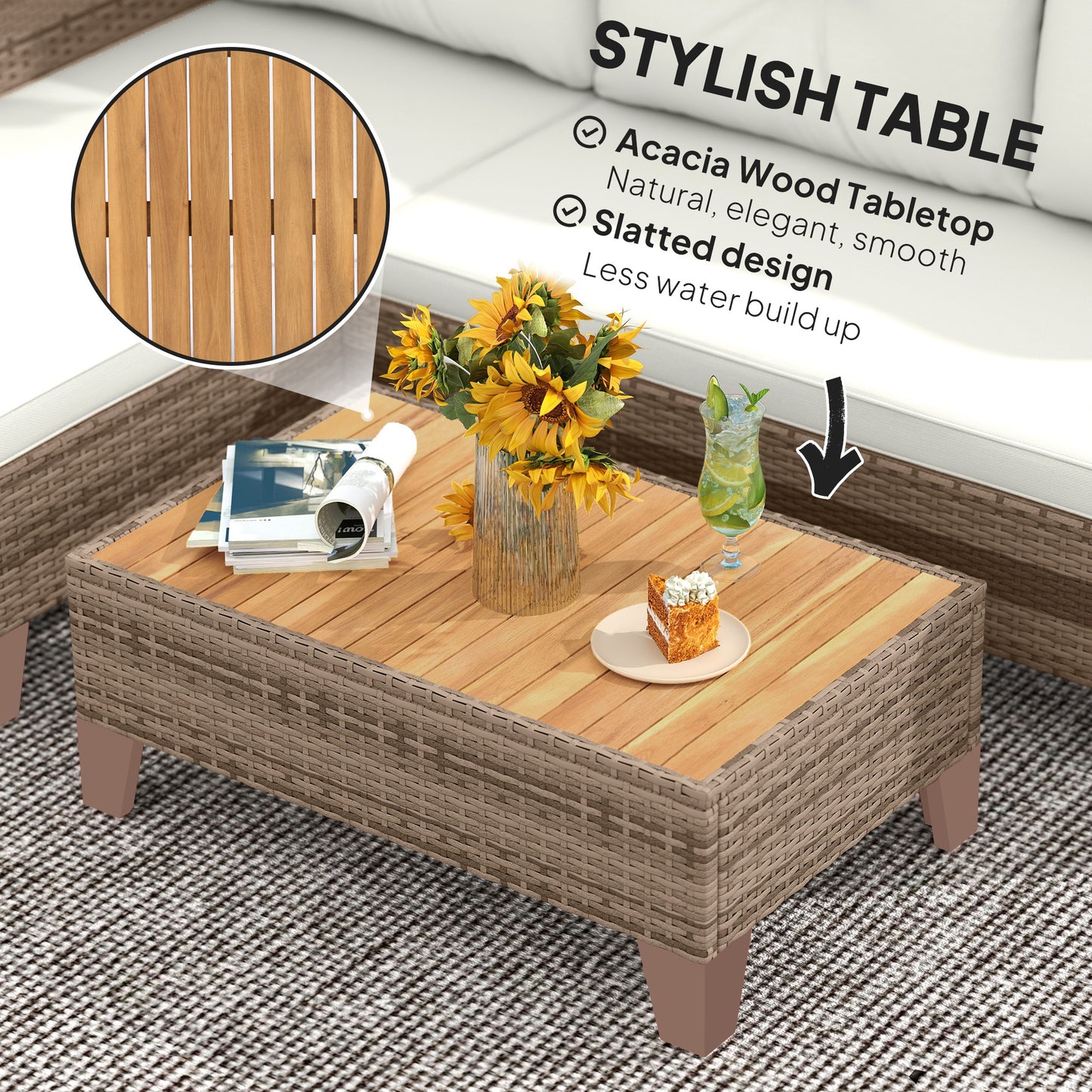 3 Pieces Rattan Garden Furniture Set, L Shaped Garden Conversation Chaise Lounge Furniture