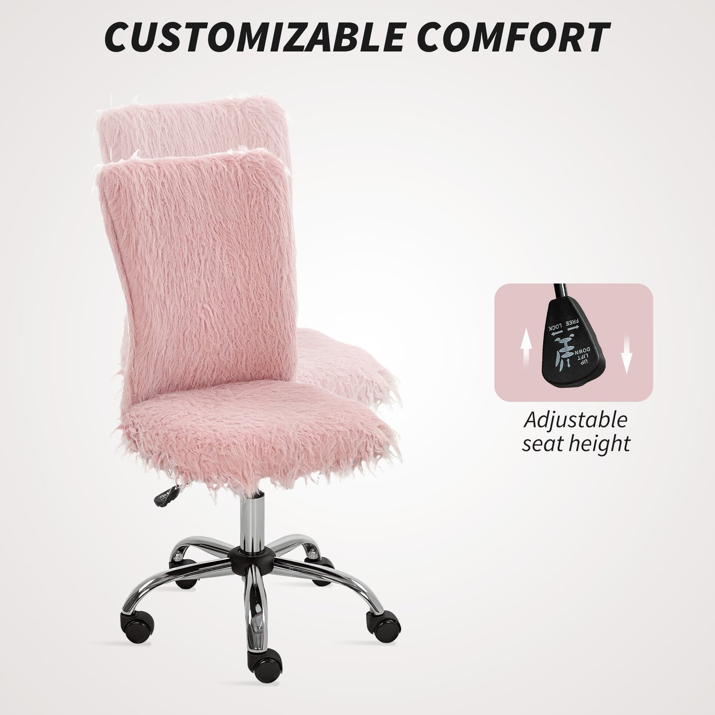 Plush Office Desk Chair, Modern Armless Swivel Vanity Chair with Adjustable Height for Home Office, Bedroom, Living Room