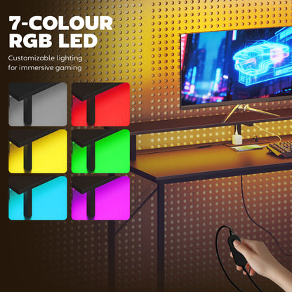 147cm Gaming Desk with Charging Station and Monitor Stand, Computer Table for Home Office with RGB Lights, Black