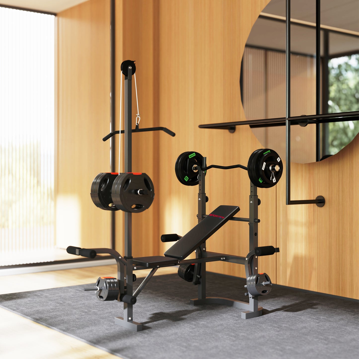 Multi-Exercise Adjustable Weight Bench with Bench Press Rack