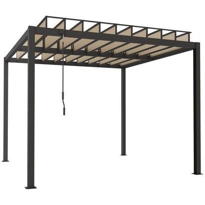 3 x 3 m Louvered Pergola with PC Roof, Aluminium Patio Gazebo Pergola Canopy with Drainage Gutters, Handle, Coffee