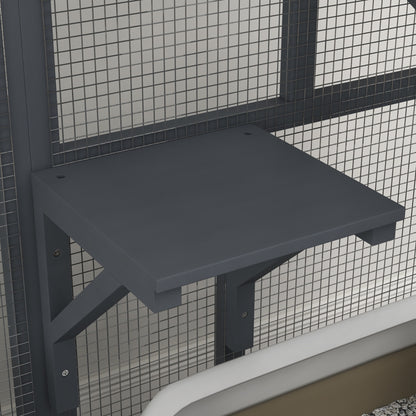 Cat House, Wooden Indoor Catio Cat Enclosure on Wheels, Wooden Kitty Cage with Platforms, Hammock, Light Grey