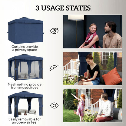 3 x 3(m) Patio Gazebo Canopy Garden Pavilion Tent Shelter Marquee with 2 Tier Roof, Netting and Curtains, Dark Blue