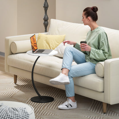 C Shaped Side Table, Round Bedside Table with Marble Effect Top