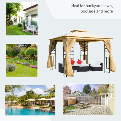 3(m) x 3(m) Garden Gazebo, Double Roof Outdoor Gazebo Canopy Shelter with Netting, Solid Steel Frame, for Garden