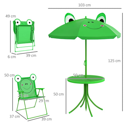 Kids Folding Picnic Table Chair Set w/ Parasol, Green