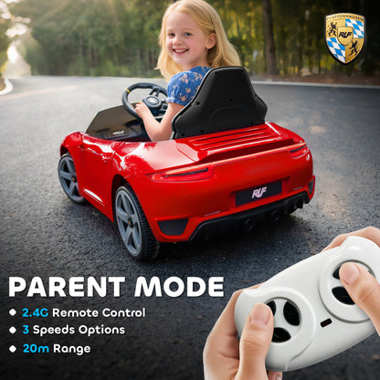 Kids Electric Car, 12V Licensed RUF GT Ride on Car with Suspension, Remote Control, Music, for 3-5 Years, Red
