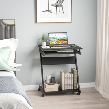 Movable Computer Desk with 4 Moving Wheels and Keyboard Tray Black