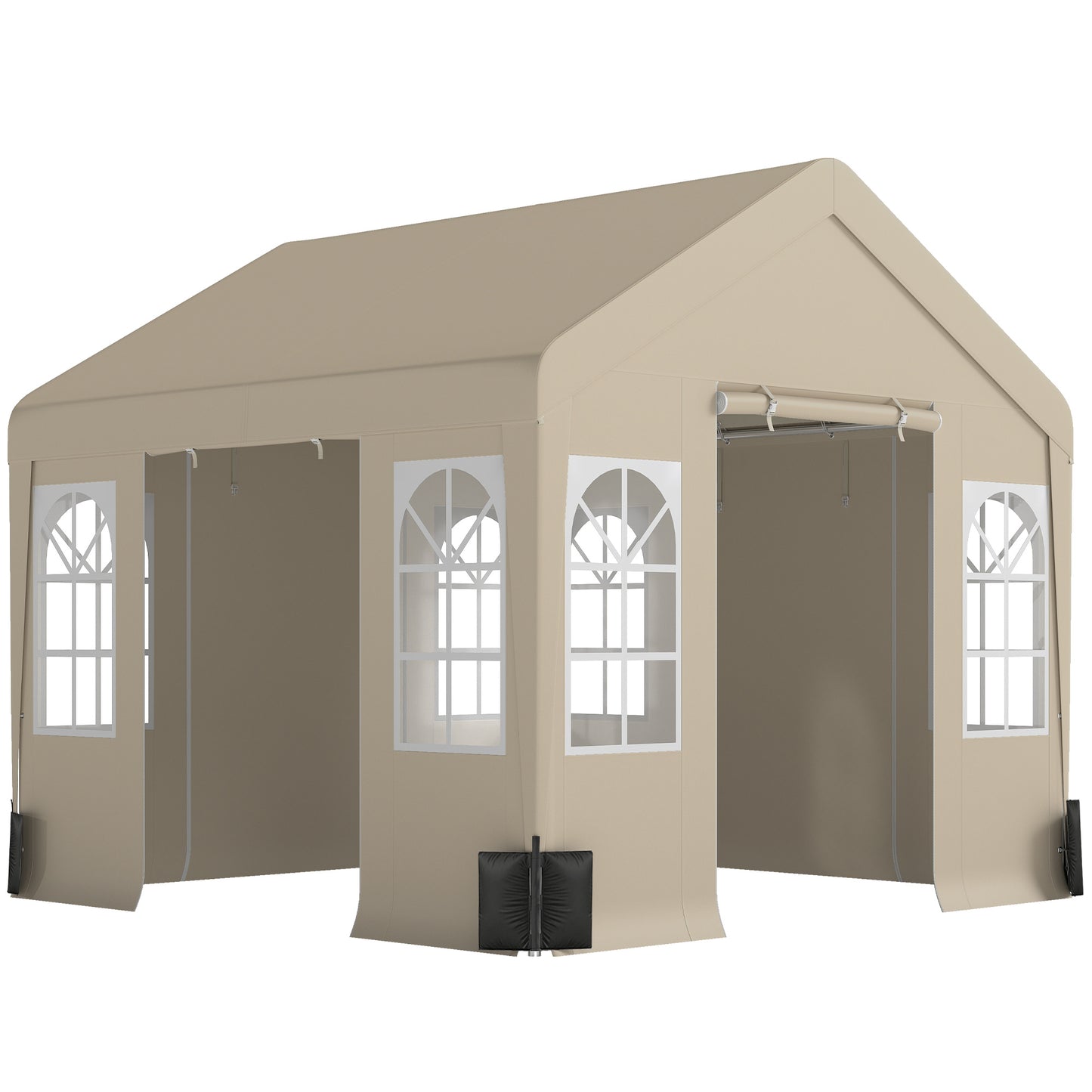 3 x 3 m Party Tent, Outdoor Canopy Tent Shelter with Removable Sidewalls, 4 Zipped Doors, for Parties, Wedding, Beige