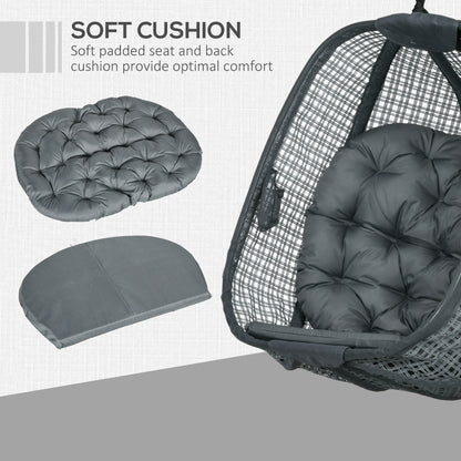 Outdoor Swing Chair with Thick Padded Cushion, Patio Hanging Chair with Metal Stand, Egg Chair with Foldable Basket