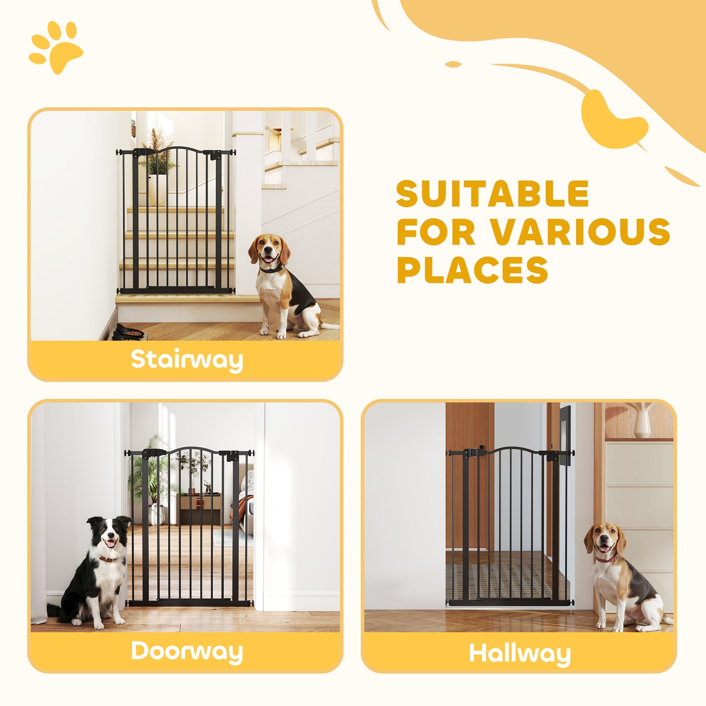 Pressure Fit Dog Stair Gate No Drilling Safety Gate Auto Close for Doorways, Hallways, 74-80cm Adjustable, 94cm Tall, Black