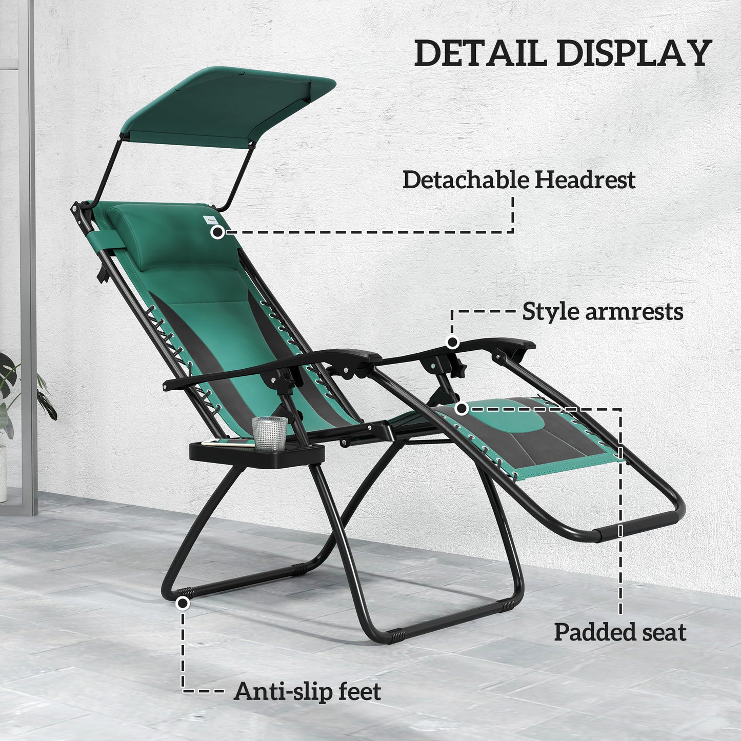 Zero Gravity Lounger Chair, Folding Reclining Patio Chair with Shade Cover, Padded Seat, Cup Holder