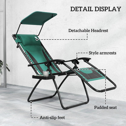 Zero Gravity Lounger Chair, Folding Reclining Patio Chair with Shade Cover, Padded Seat, Cup Holder