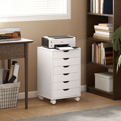 6 Drawer Vertical File Cabinet, Mobile Filing Cabinet with Quiet Drawers and Wheels with 2 Brakes, White