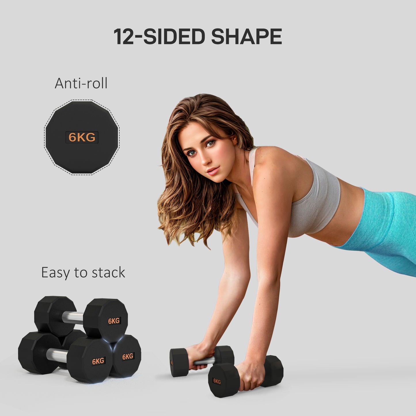 Dumbbells Weights Set with 12-Sided Shape and Non-Slip Grip for Men Women Home Gym Workout, 2 x 6kg