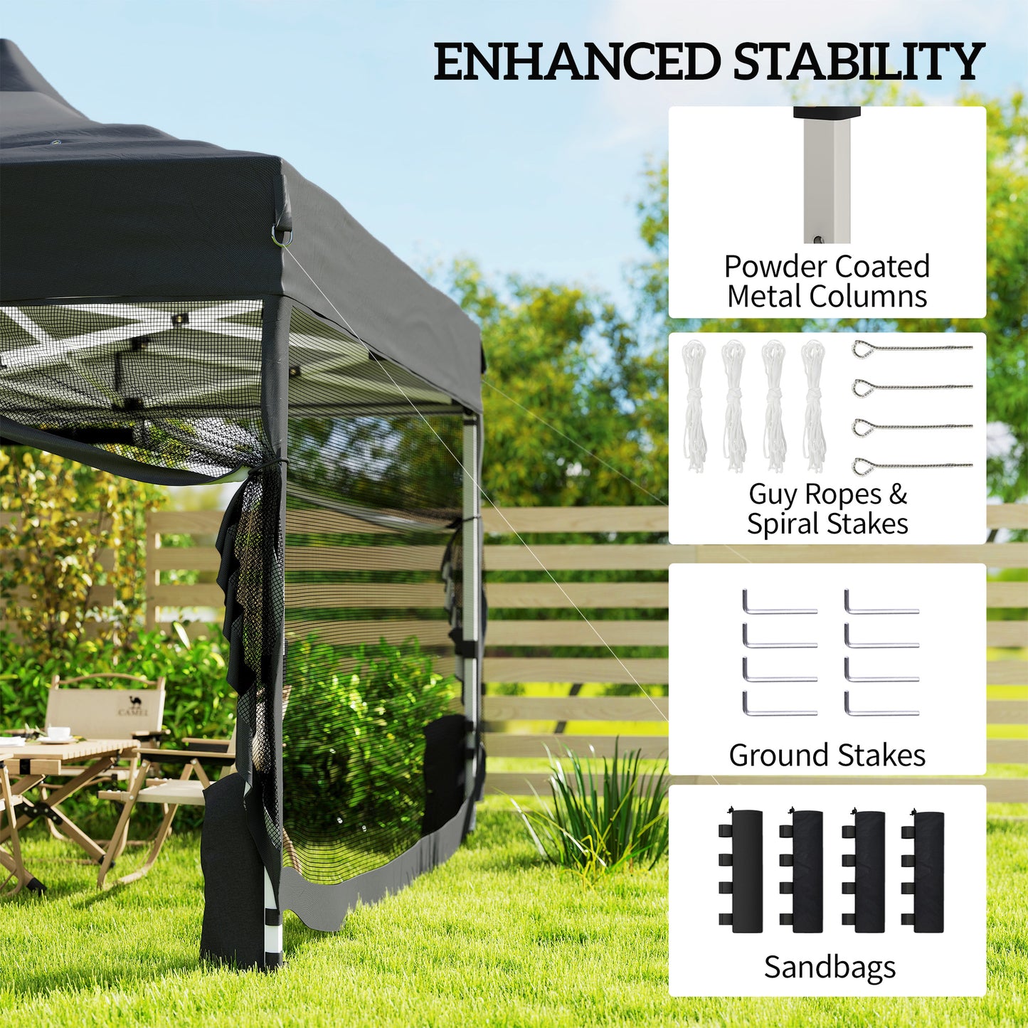 3 x 4.5 m Pop Up Gazebo with Mesh Nettings, UPF50+ Heavy Duty Outdoor Garden Party Tent Marquee, Black