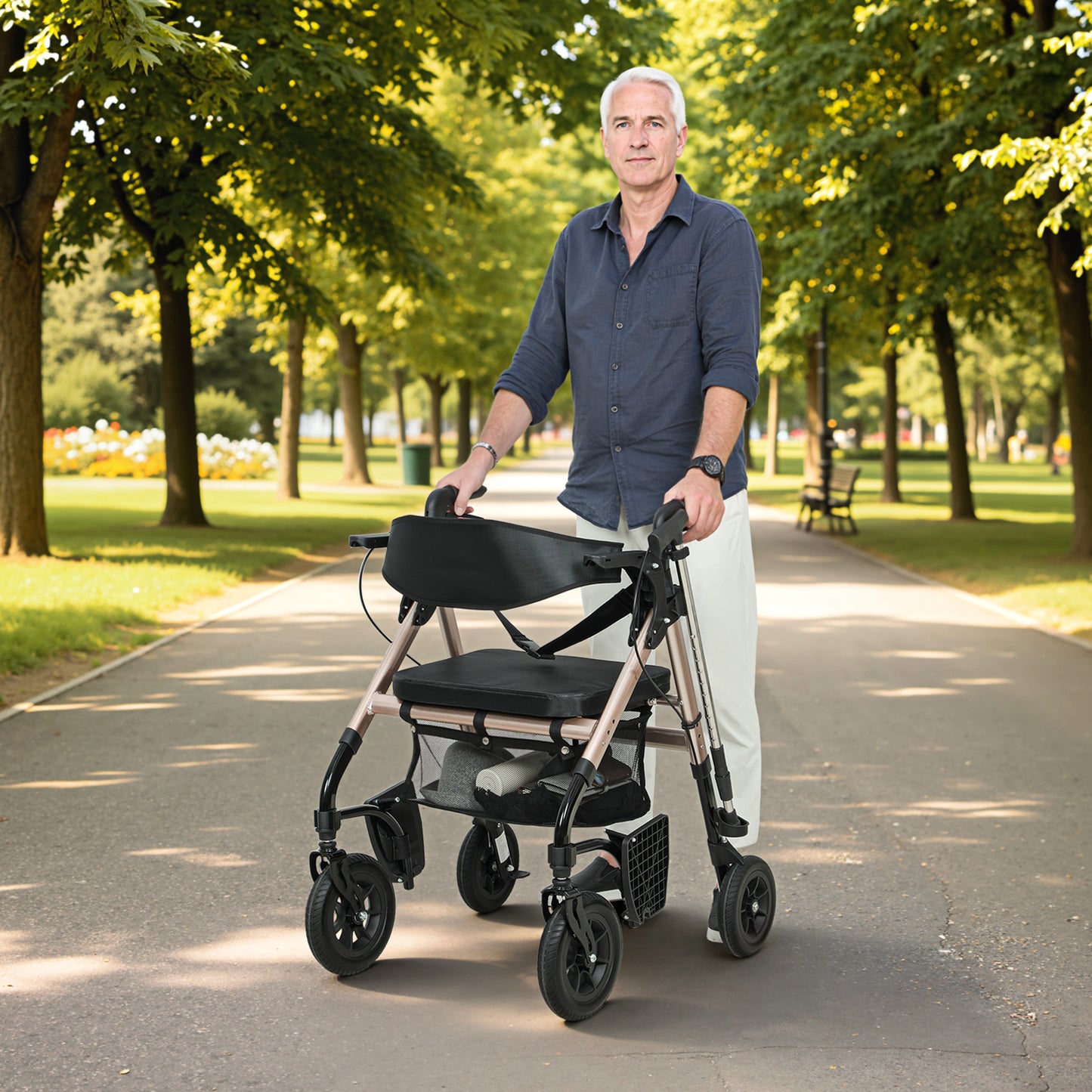 Rollator Walker Wheelchair, with Seat - Black