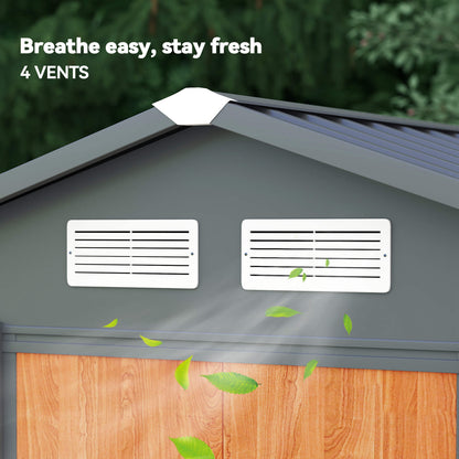 6.5 x 5ft Metal Garden Shed, House Hut Gardening Tool Storage with Ventilations, Sliding Door, Sloped Roof for Garden, Patio