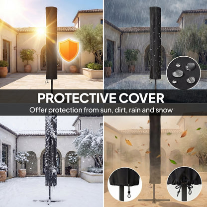 3 x 2 m Garden Parasol Umbrella with LED Solar Light, Parasol Cover, Outdoor Market Patio Umbrella, Dark Grey