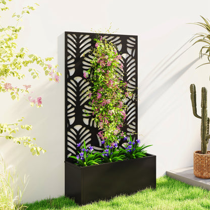 Metal Garden Bed for Garden with Trellis, Wall Mounted or Freestanding Raised Planter with Privacy Screen