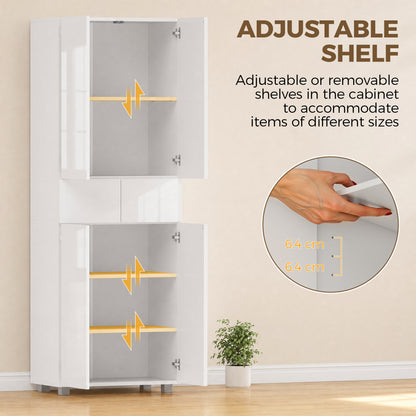 Storage Cabinet, Kitchen Cupboard with 3 Adjustable Shelves, 60L x 35W x 170H cm, White